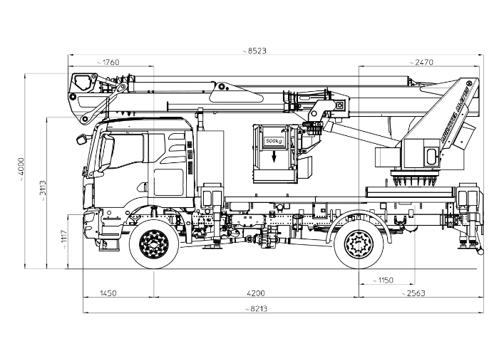 schemat wymiarów podnośnika MJ375