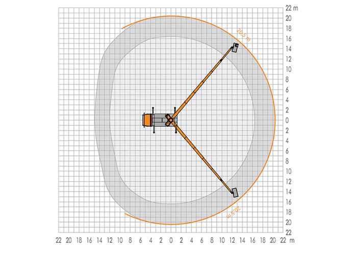schemat zasięgu pracy podnośnika TU285